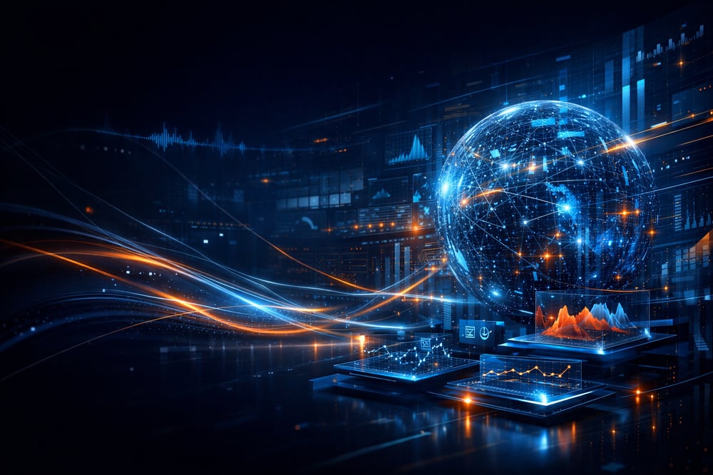 Create an image that shows a unified intelligence fabric that transforms lifecycle data into predictive decision systems This system unifies crosssyst-Feb-17-2026-10-13-47-8032-PM