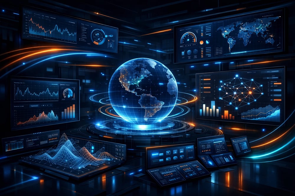 Create an image that shows an Operational Health Monitoring system that provides realtime visibility into performance reliability and system stability
