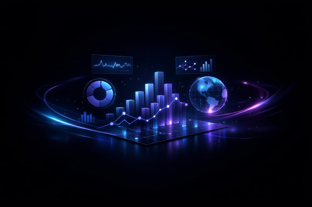 I want you to create an image that represents an advanced analytics platform However I want this background to be very minimalistic 90 or more of the