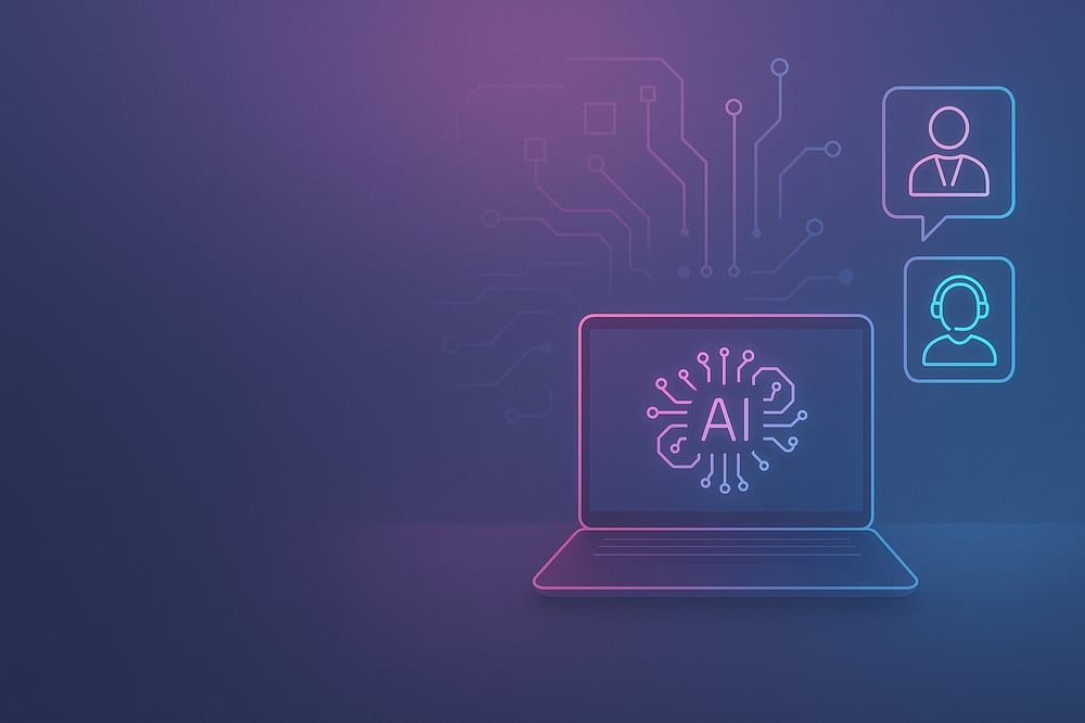 Minimalist digital workspace background subtle abstract AI elements simple icons representing HR and IT support soft gradients clean design with space on left side for text overlay professional corporate style no people-2-1