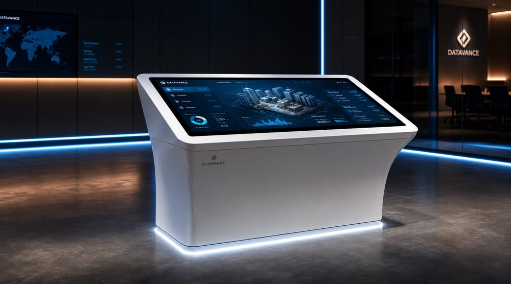 Sleek White Console in Futuristic Demonstration Room