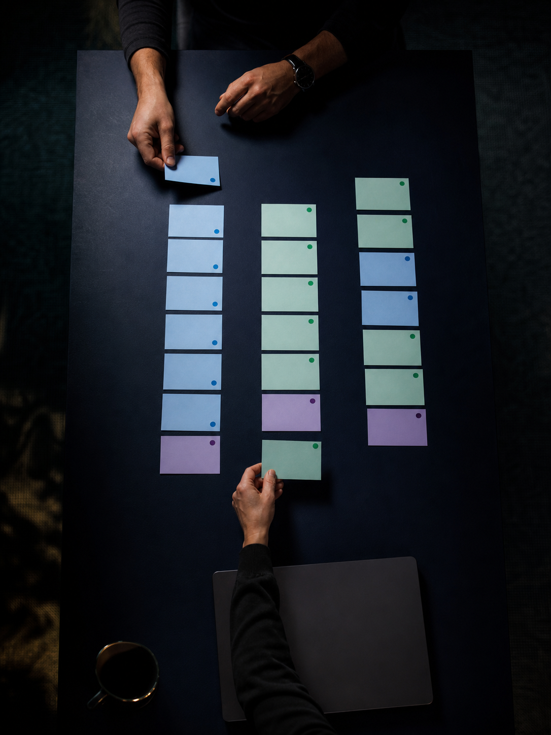 Dark Navy Conference Table With Sorting Hands