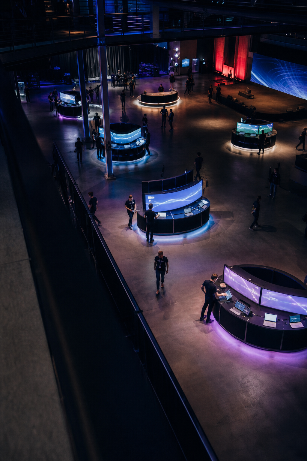 High Angle View Of Event Hall Staff At Dusk